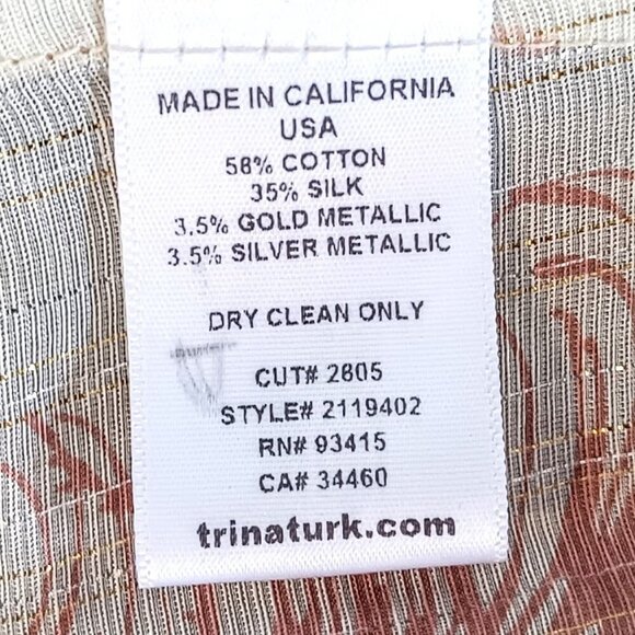 Trina Turk Black Pink Cotton Silk Metalllic Tie Neck Top - Picture 5 of 5